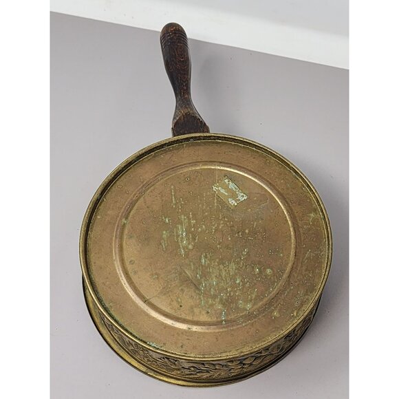 Vintage Brass & Wood Ship Design Silent Butler/Bed Warming Pan With Handle - Picture 5 of 15